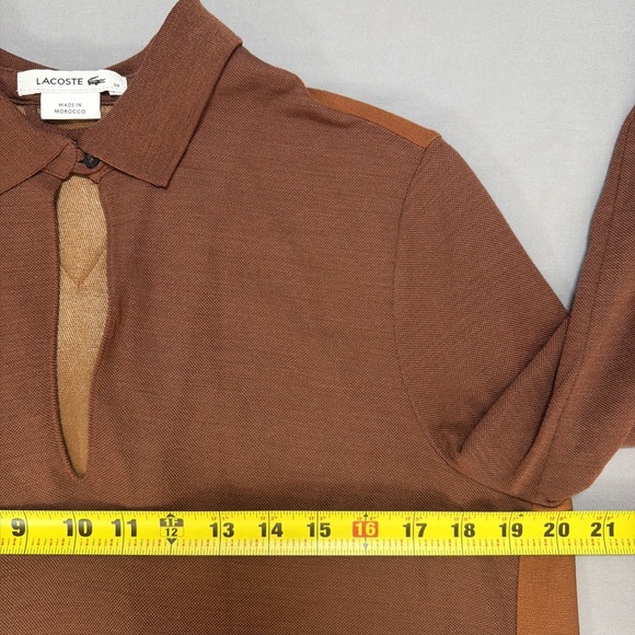 Lacoste Womens Wool Blend Long Sleeve Polo Dress Brown Colorblock Size 38 US 6 - Picture 16 of 16
